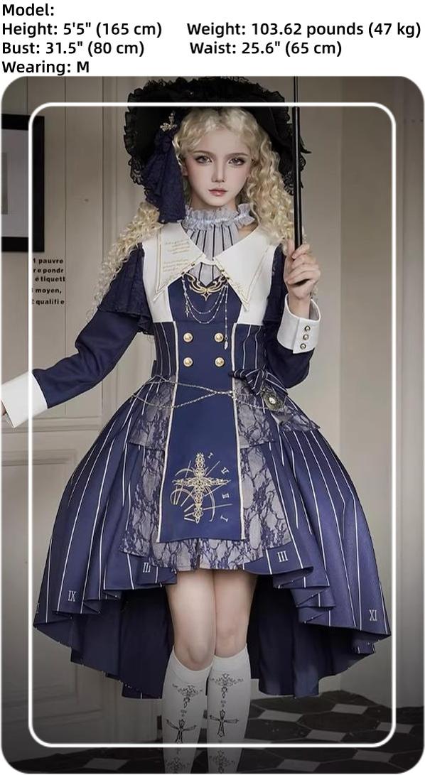 The Choir of the Church - Striped Gothic Lolita Dress Set, High-low Hem