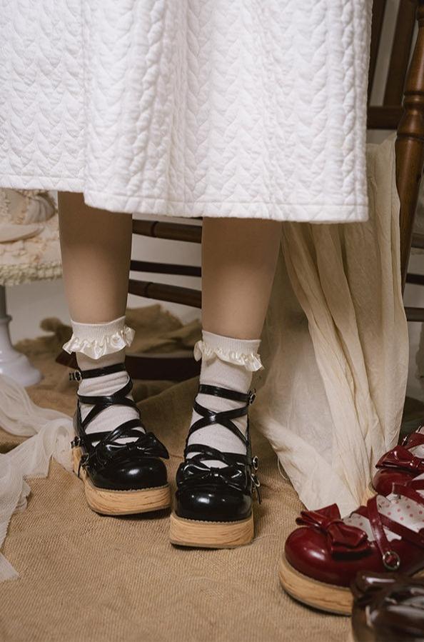 Puff Tata - Sweet Lolita Platform Shoes, Wood Grain Sole