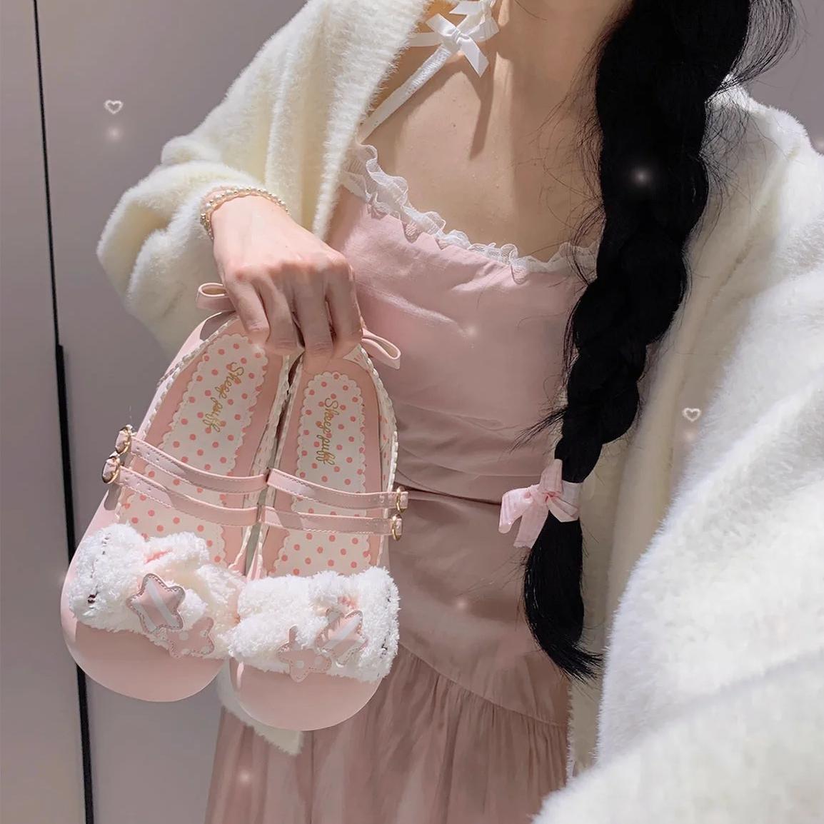 Sheep Puff - Mimitty Rabbit - Kawaii Lolita Low Heel Shoes Plush Bunny Spring Lolita Shoes