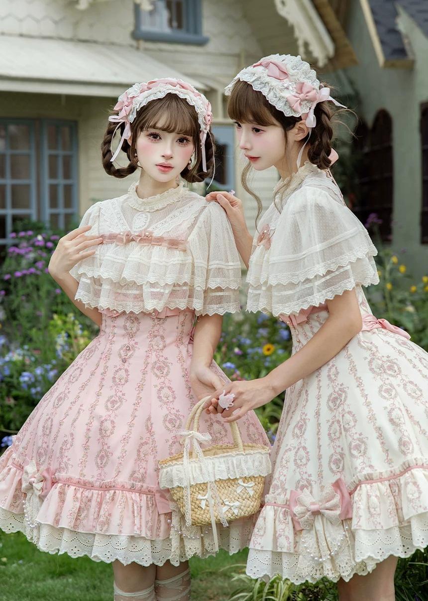 Whispers of Blossoms & Candlelight - Sweet Lolita Floral Printed JSK Dress with Bows 45631:856584