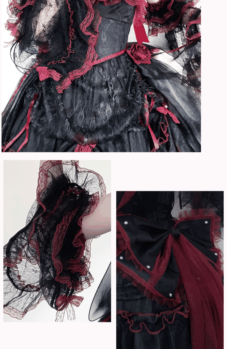 Cascading Poetry - Gothic Lolita JSK Dress, Lace & Tiered Hem