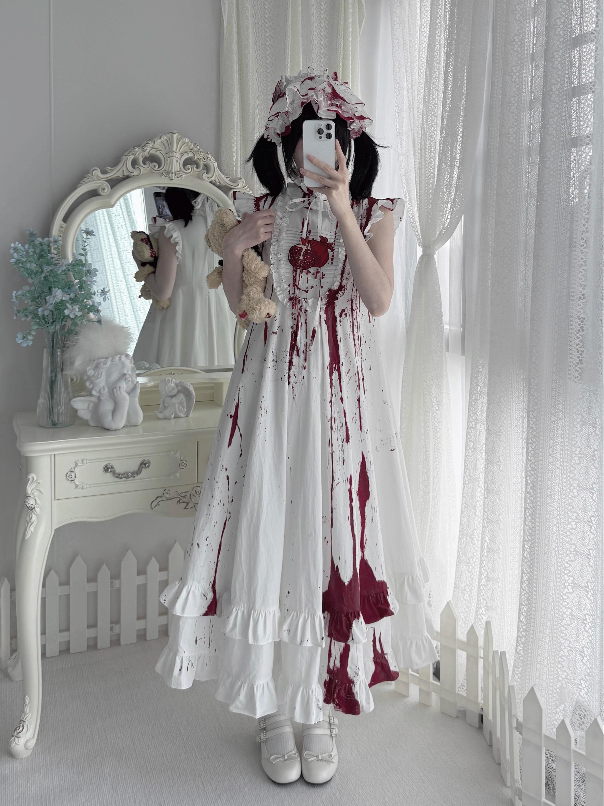 Flower Messenger - Dream & Slumber - Gothic Lolita Blood Print Dress, Detachable Sleeves 44356:805267
