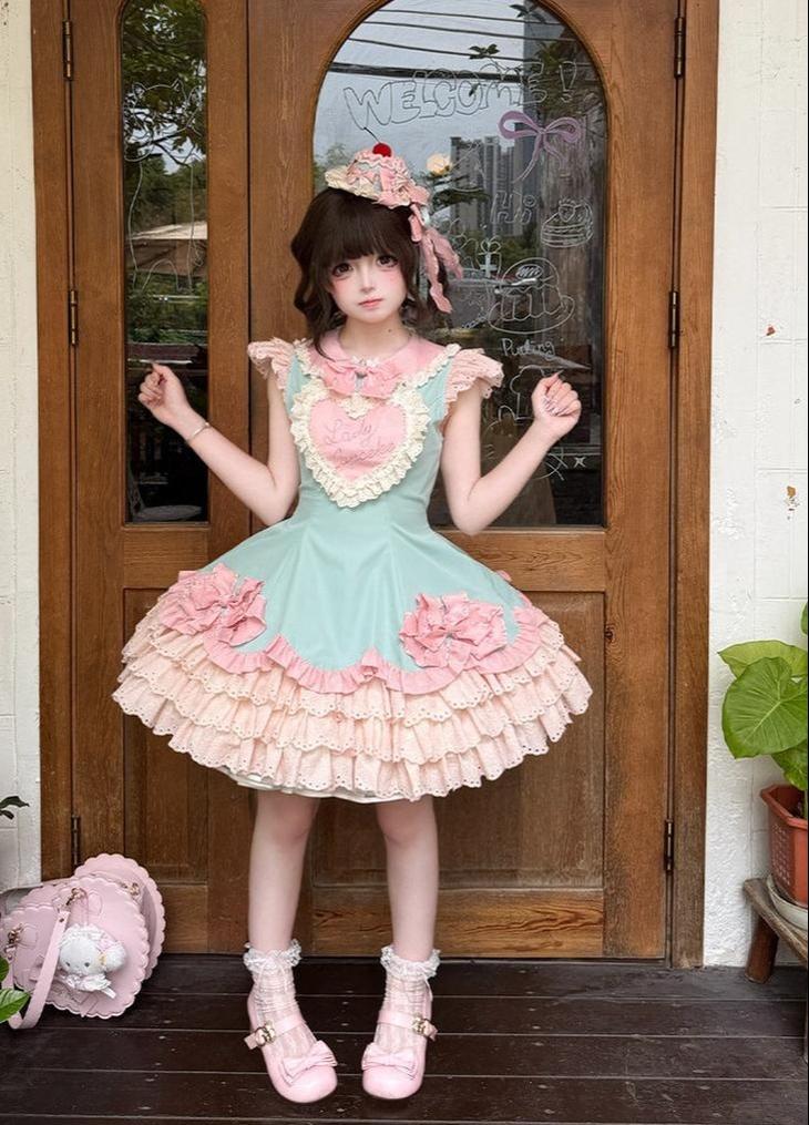 Bafei Honey Words - Sweet Lolita Embroidery JSK Dress, Tiered Hem JSK Only S