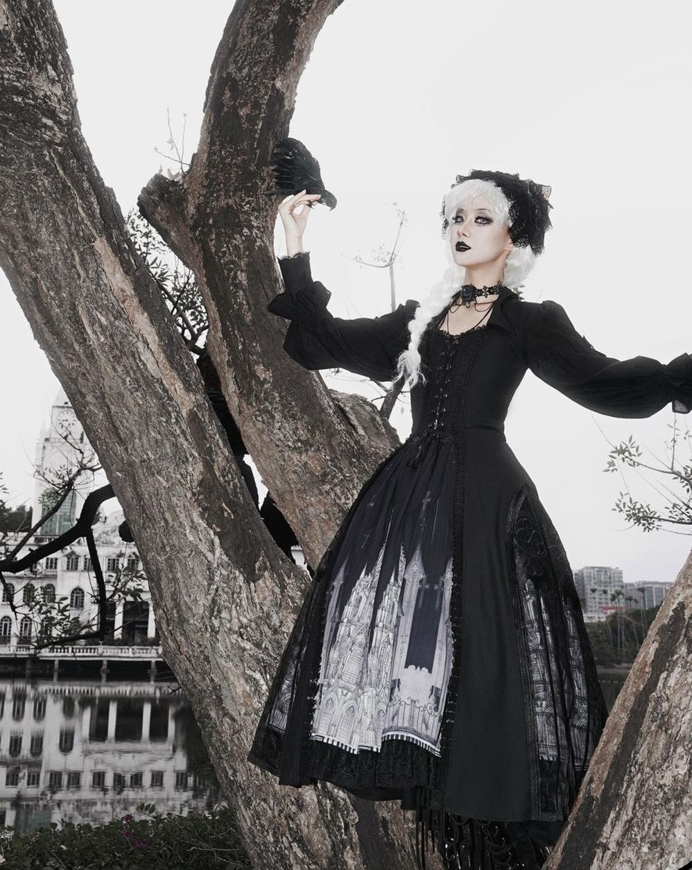 Susin Lolita - Night Traveler - Gothic Lolita Skirt Outfit Long Coat Shirt and Bustier Set