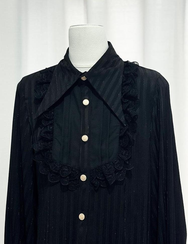 CastleToo - Eternal City - Black Ouji Lolita Pointed Collar Shirt Outfit
