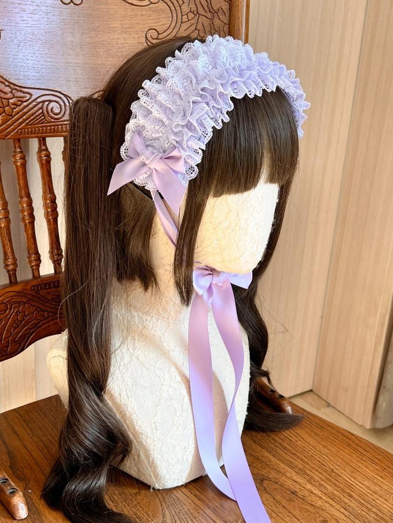 MAID - Customized Elegant Lolita Bow Lace KC Headdress Taro Purple