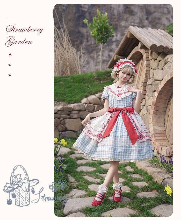 Flower and Pearl Box - Strawberry Basket - Country Lolita Dress Plaid Summer Spring Dress