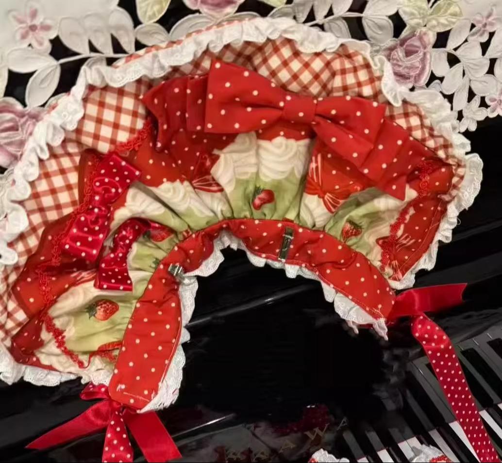 Strawberry Cat - Printed Sweet Lolita JSK Dress, Embroidered Strawberry BNT Only S