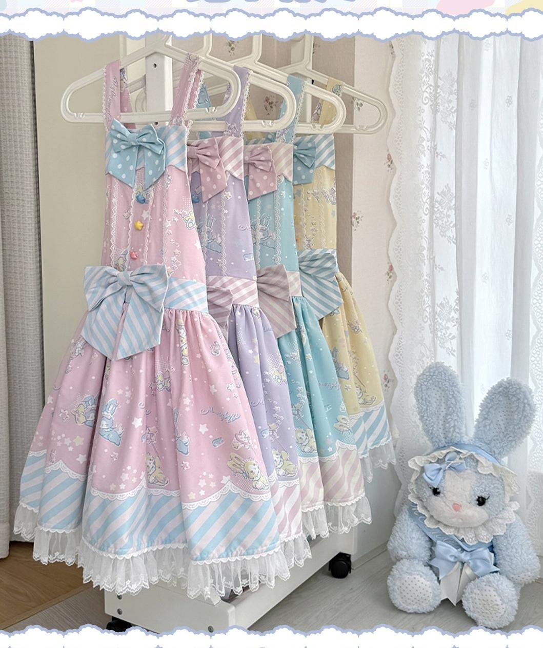 Star Gummies - IP Collaboration Sweet Lolita Dress, Bunny Print & Lace