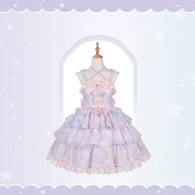 Cinnamoroll Ocean Fantasy - IP Collab Sweet Lolita Tiered JSK & OP Dress, Cinnamoroll Print (L M S XL XS) 45995:871838