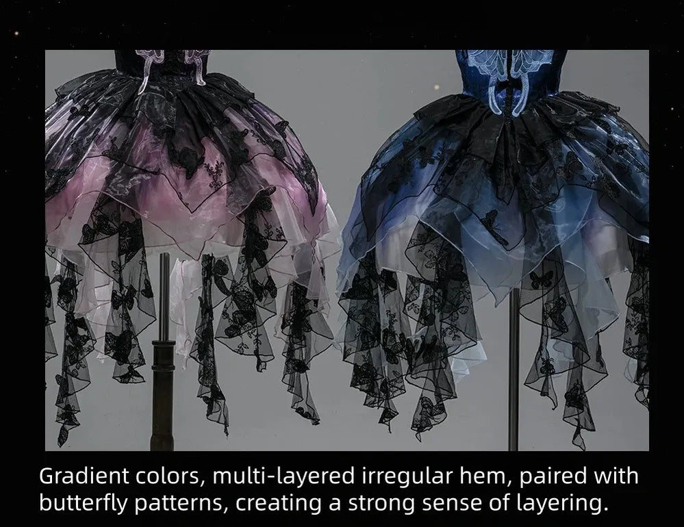 Dead Leaf Butterfly - Chiffon Gothic Lolita JSK, Irregular Tiered Skirt