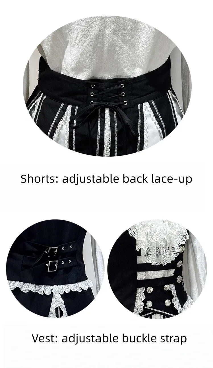 Crow Feather Ode - Ouji Lolita Cotton Linen Shirt and Clock Embroidery Vest Set 45665:857471