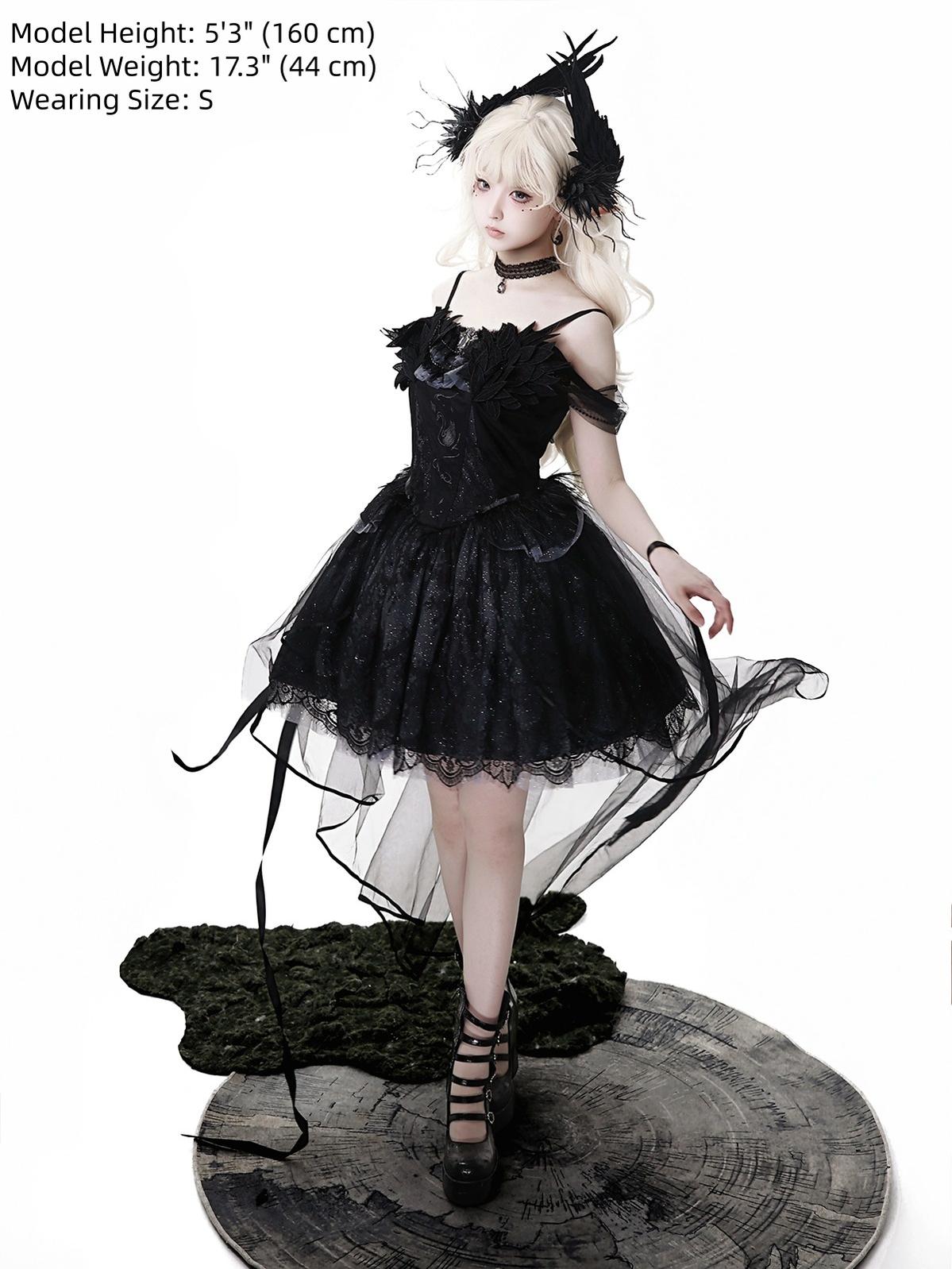 Your Princess - Star Swan Dream - Black Gothic Lolita JSK Dress, Swan Embroidery 43363:798610