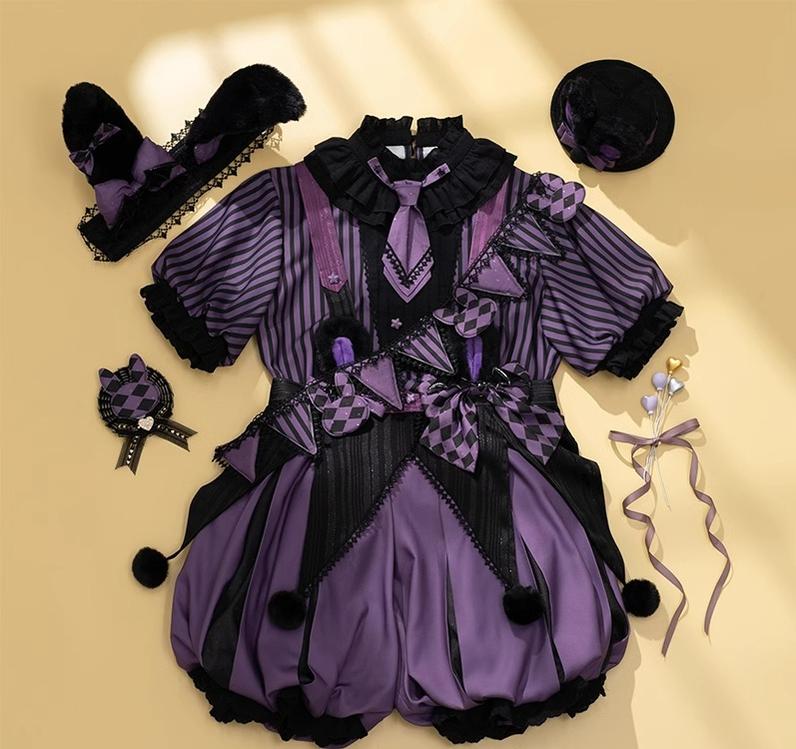 Forest Fluorescent Carps~Ouji Lolita OP Dress Circus Lolita Strip Prince Suit (L M S XL) 38690:596620
