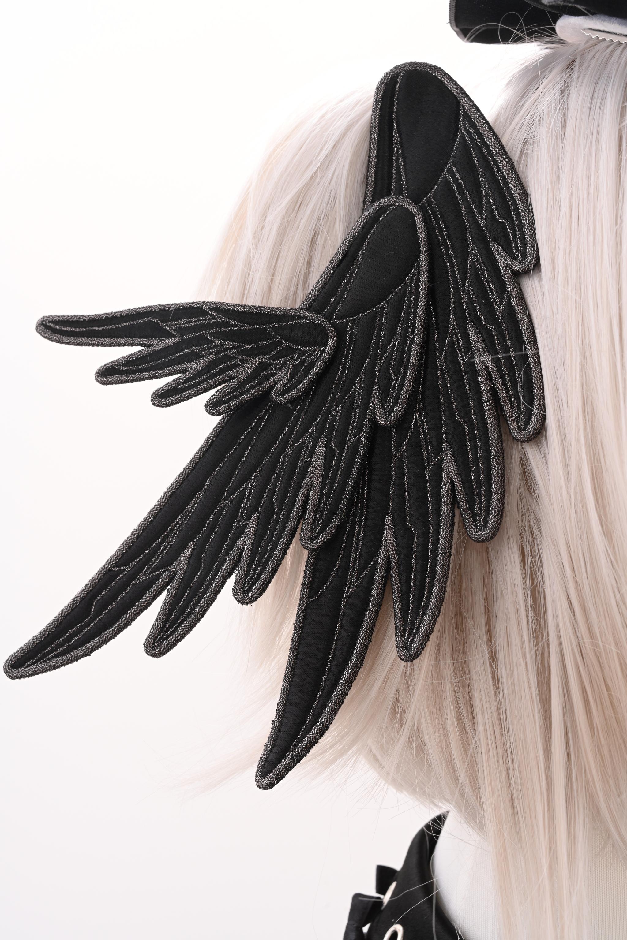 LustrE - Metallic Angel Black - Gothic Lolita Rhinestone Top & Ruffled Skirt Set 43991:791065