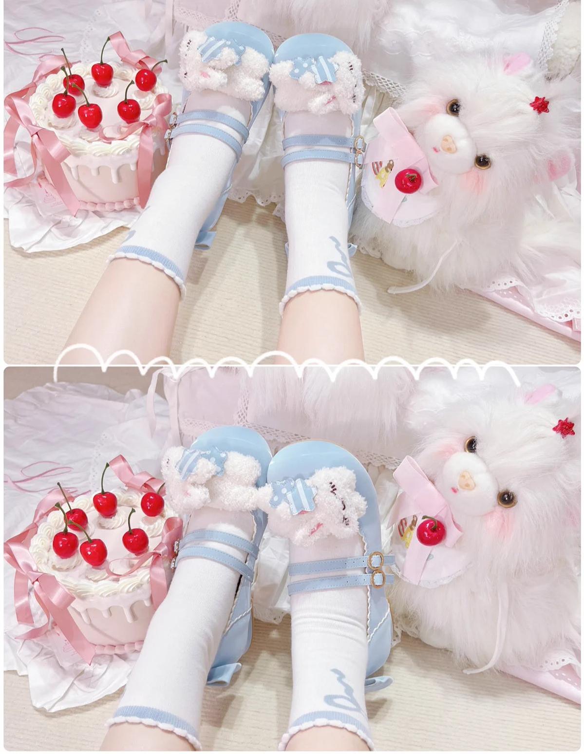 Sheep Puff~Mimitty Rabbit~Kawaii Lolita Low Heel Shoes Plush Bunny Spring Lolita Shoes 34942:475010