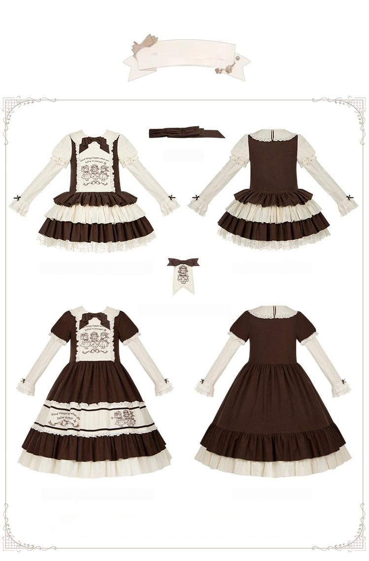 With PUJI - Sugar Frost Tale - Kawaii Lolita OP Button Closure Dress, Lamb & Bunny Embroidery 44101:797015