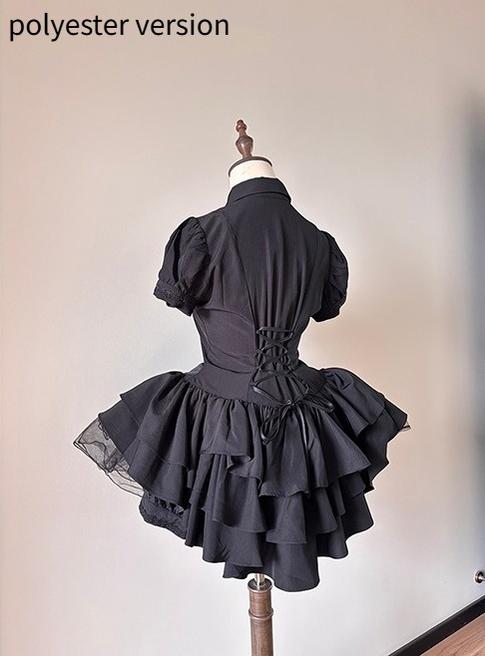 FlowerFairyDaily~Midnight Prayer~Solid Lolita Shirt with Flowing Tiered Back Hem 43006:762103