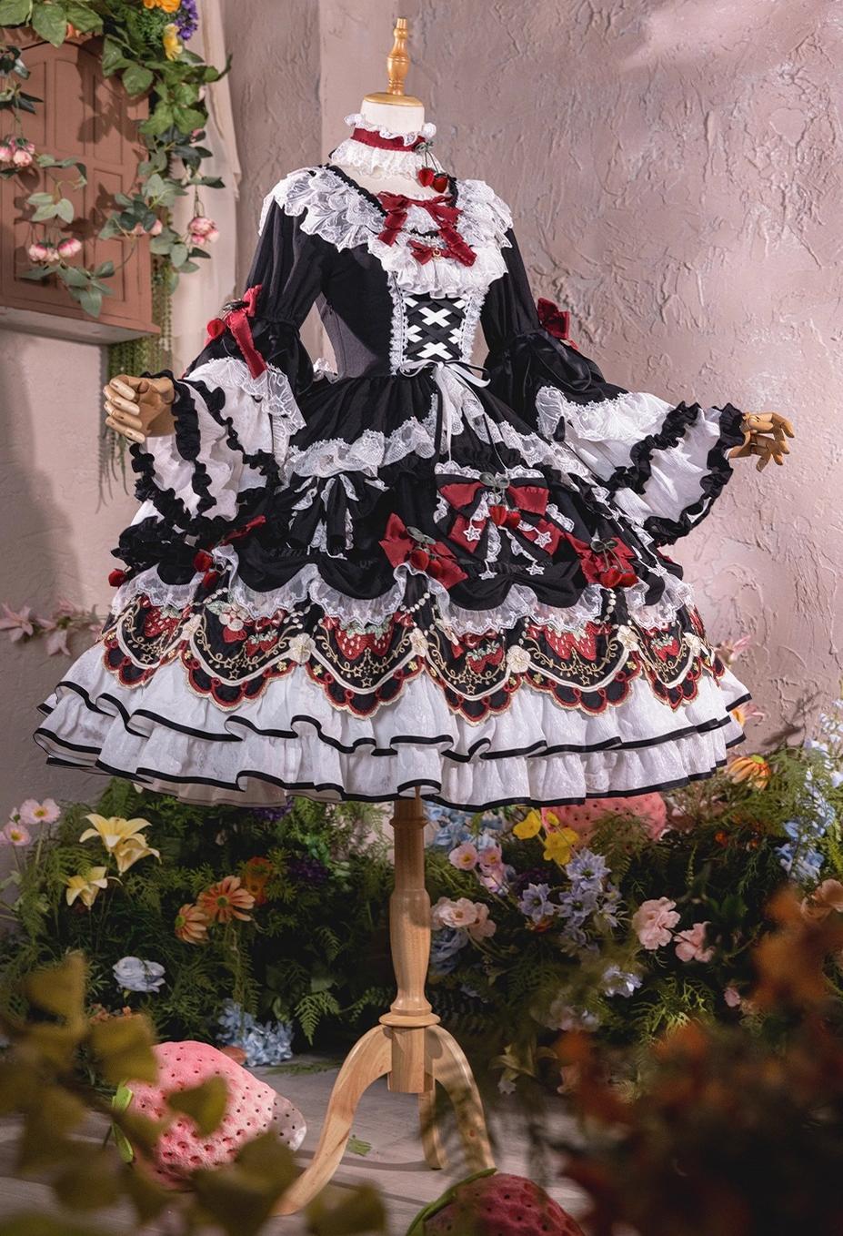 Bramble Rose - Starryberry Eden - Hime-sleeved Sweet Lolita Dress, Strawberry Embroidery 44262:801245