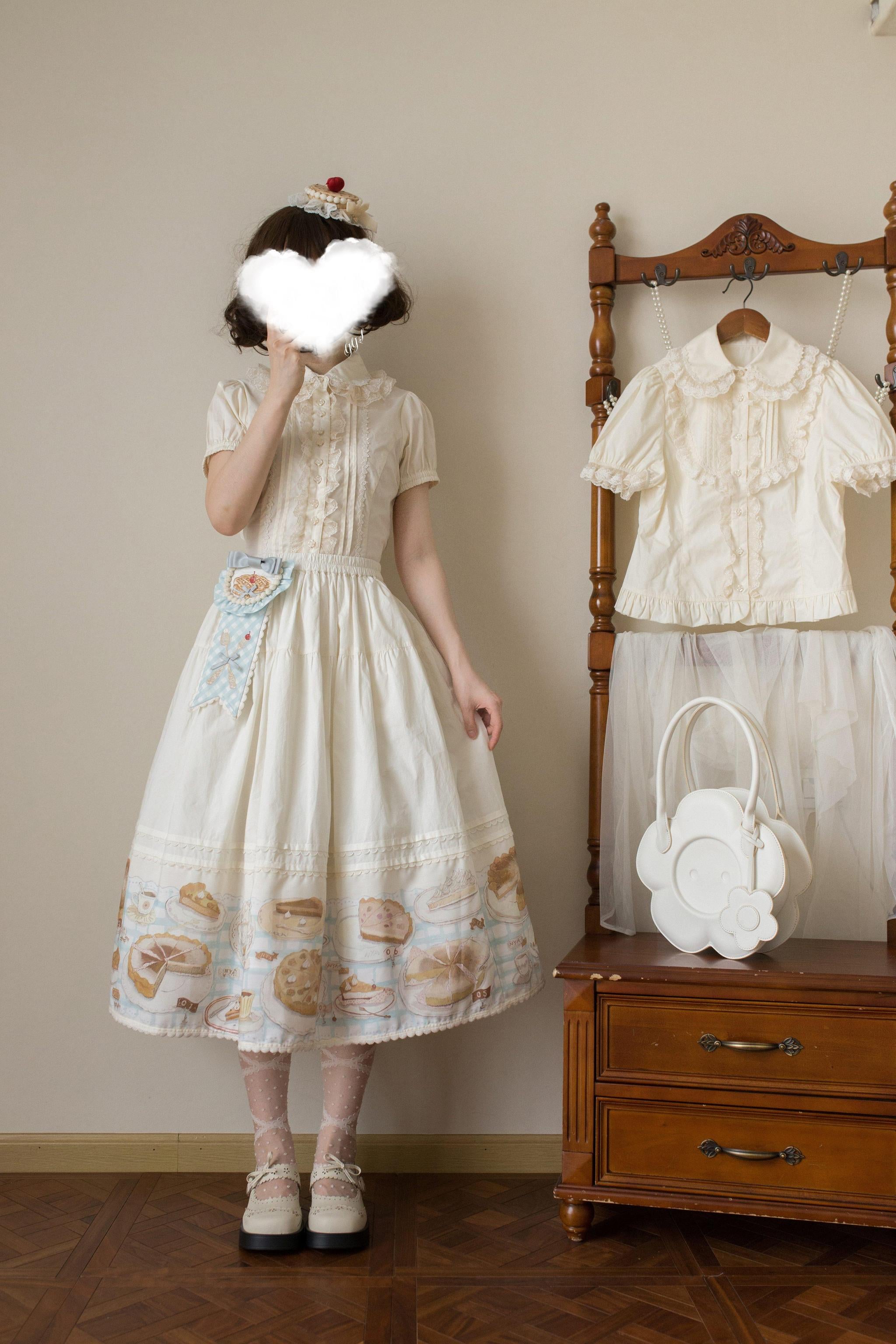 Sugar Heart Rose - Old School Lolita Cotton Blouse with Ruffles