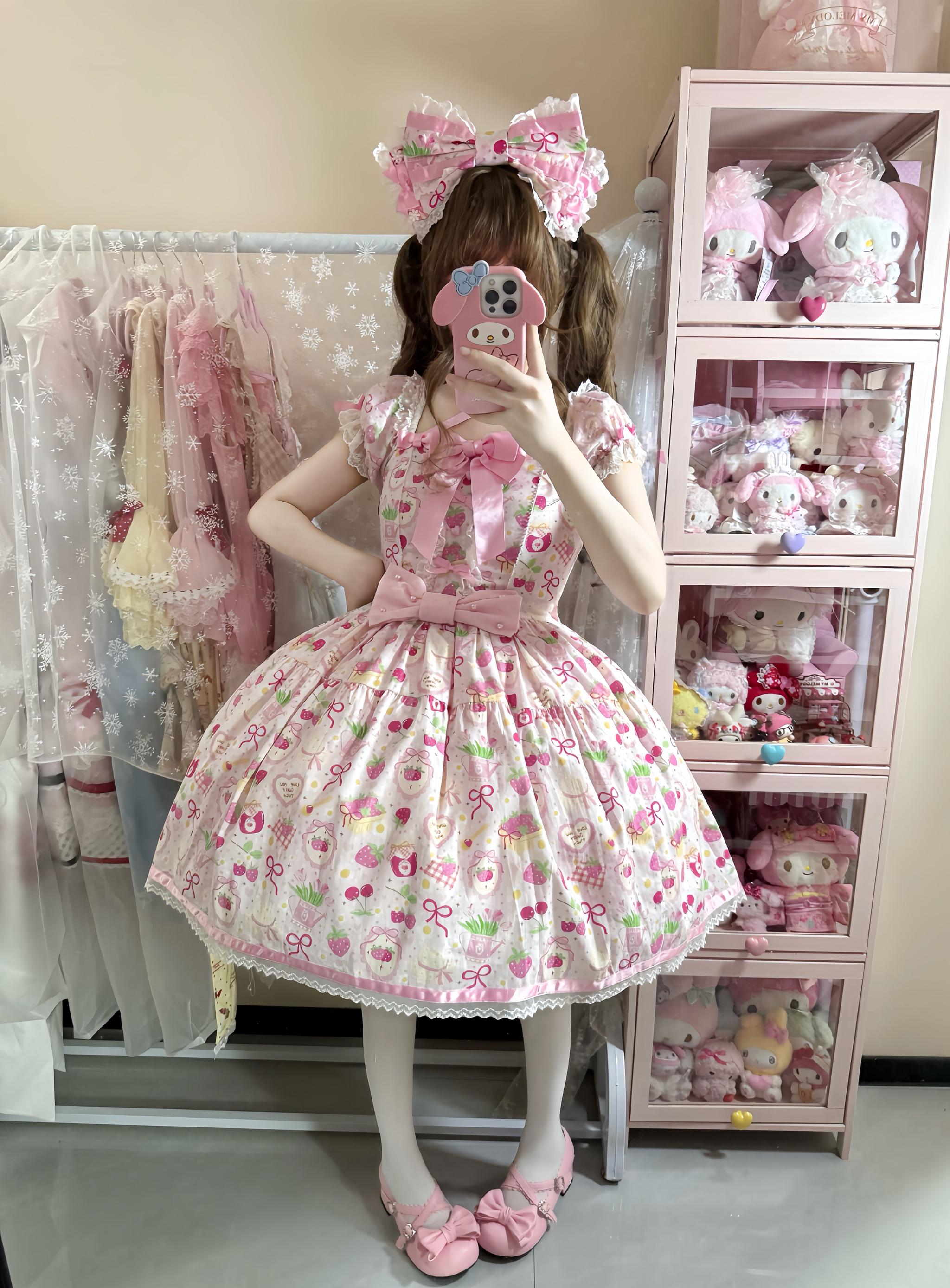 Fruit Hard Candy - Cotton Old School Lolita Candy Printed OP & JSK Dress (L M S XL) 45536:853647