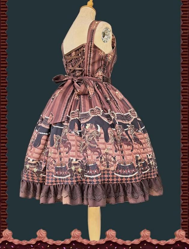 Chocolate Carousel - Peter Pan Collar Old School Lolita JSK Dress, Carousel Print