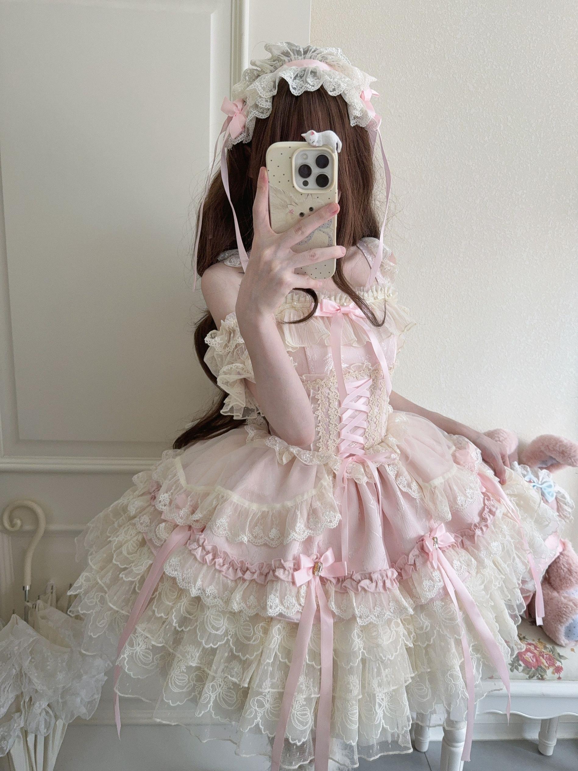 Sugar Girl - Ribbons of Love - Sweet Lolita JSK Dress, Tiered Ruffles