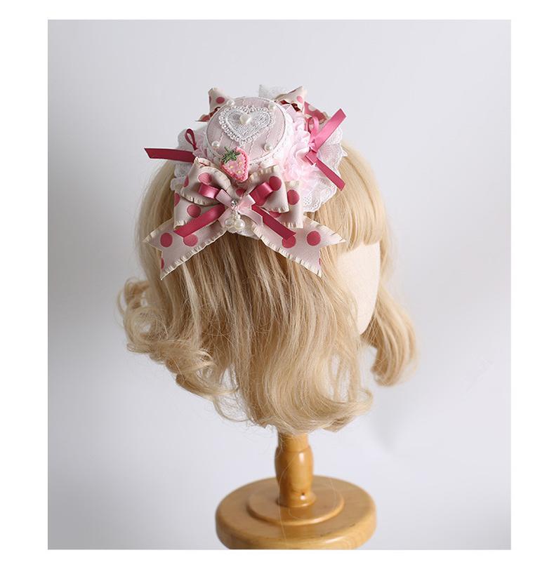 Xiaogui - Sweet Lolita Headdress Pink White Top Hat and Hairband