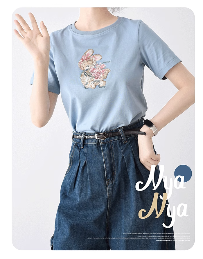 NyaNya - Four Seasons Collection - Sweet Lolita T-shirt Summer Loose Fit Embroidered T-shirt