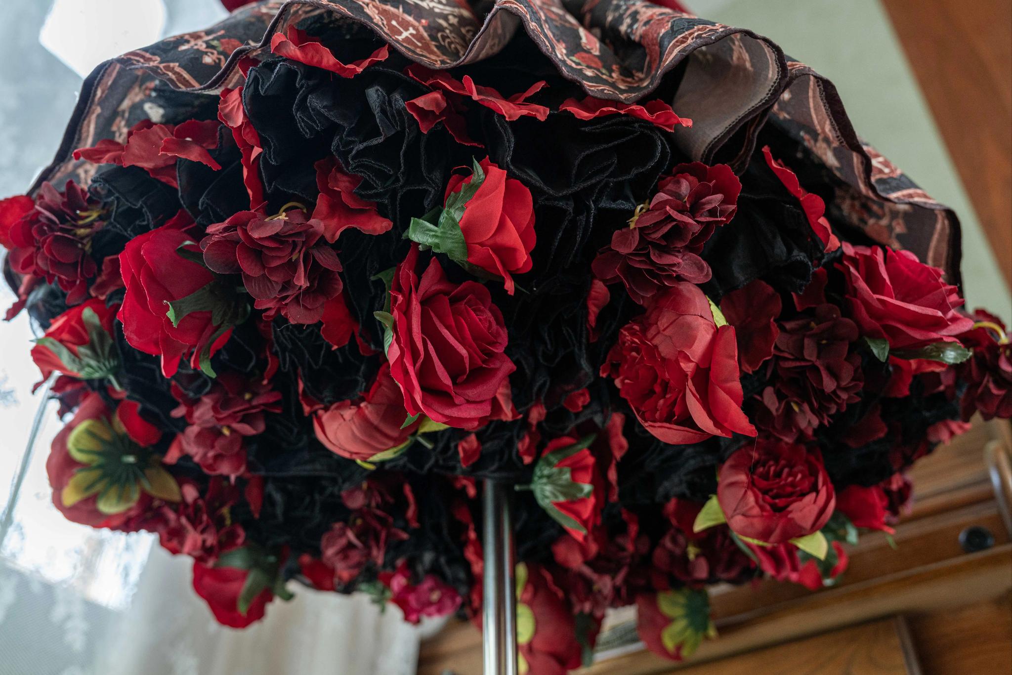 Sky Rabbit - Floral Lolita Petticoat with Detachable Trim Black X Red One Size Double-layer Petticoat - 35 cm (2 petticoats included)