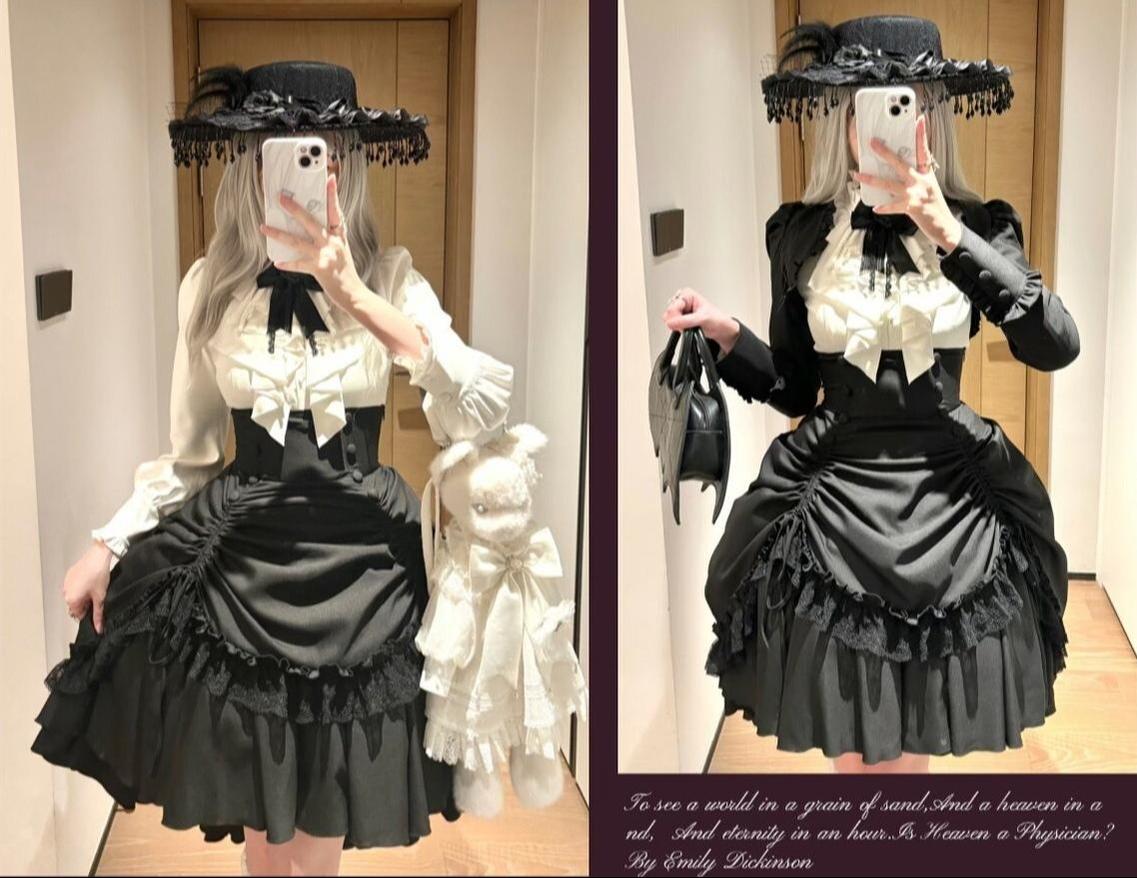 Petite Fangs - Gothic Lolita Fishbone Waist SK Dress, Drawstring Lift-up Hem