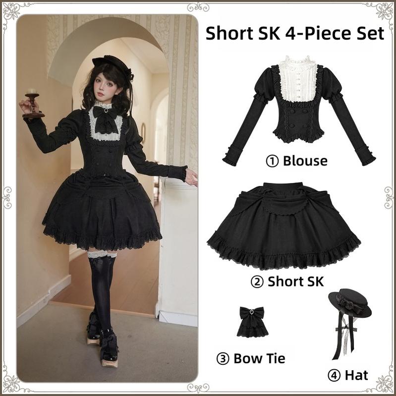 Fog City Time Difference - Classic Lolita SK & Blouse Suit Short SK 4-Piece Set (blouse + short SK + bow tie + hat) S
