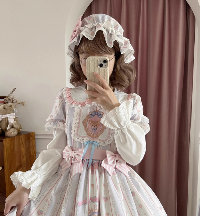 Eternity Spring~Barbie Bear~Sweet Lolita Bear Print JSK and OP 21222:300650
