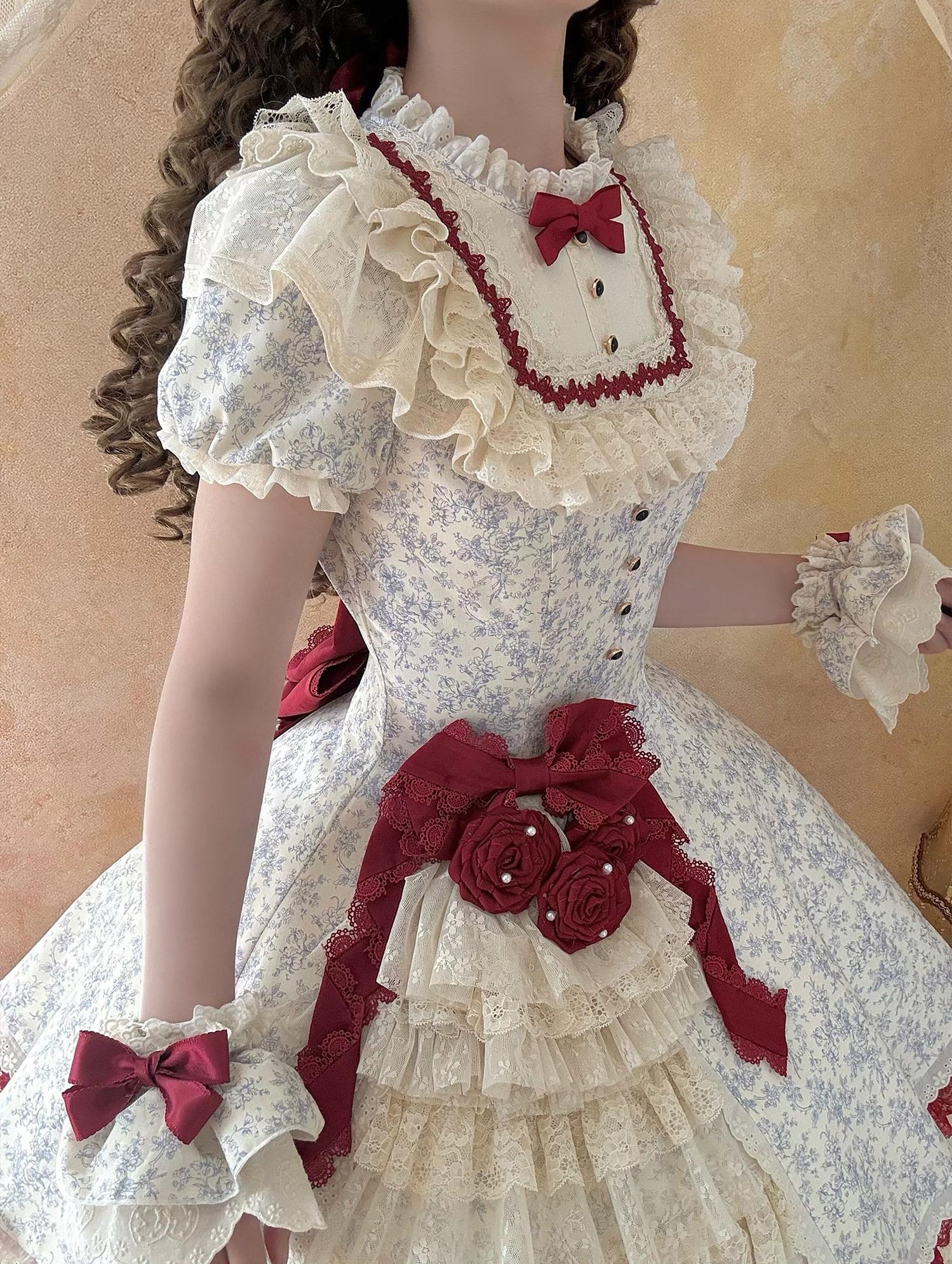 Miss Bula - Cotton Old School Lolita Floral Print OP Dress