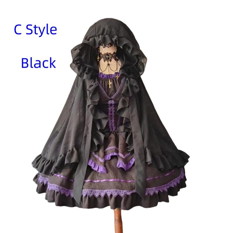 Teddy Bear - Sheer Lolita Cardigan Long Sleeve Lolita Cape Rabbit Ear S C style black cape