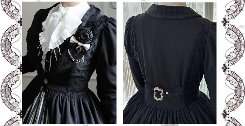 (Buyforme)Little Bear~Gothic Lolita Black and White Striped JSK Set 21350:301644