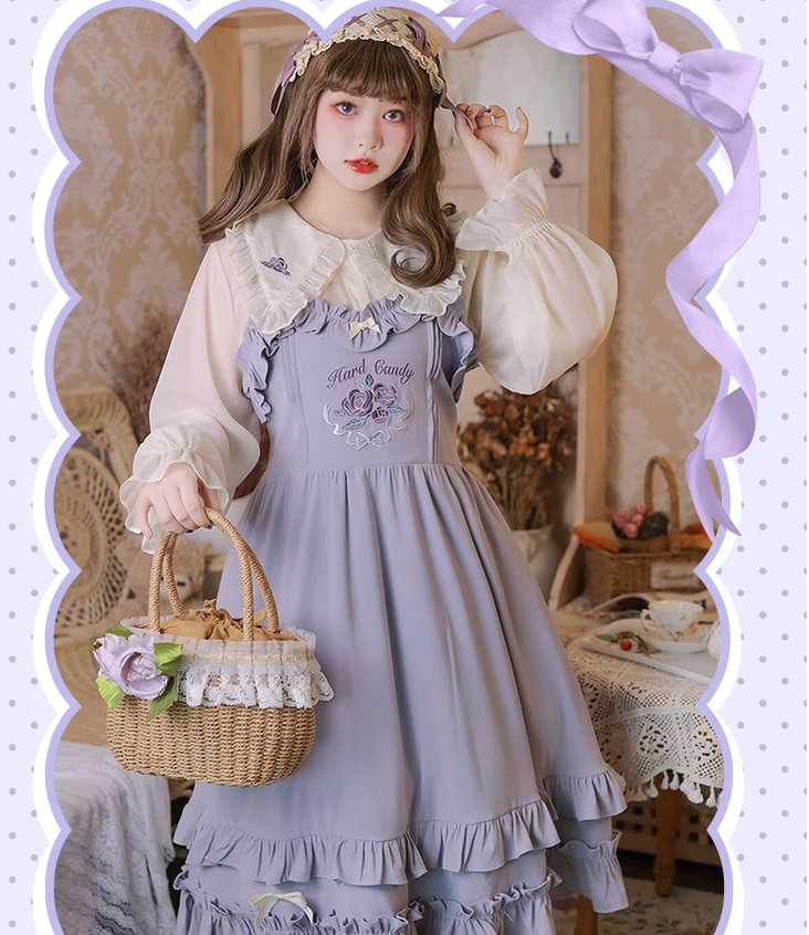 Yingtang - French Rose - Plus Size Lolita Dress Winter Lolita Sweater Set 4XL purple JSK suspender skirt