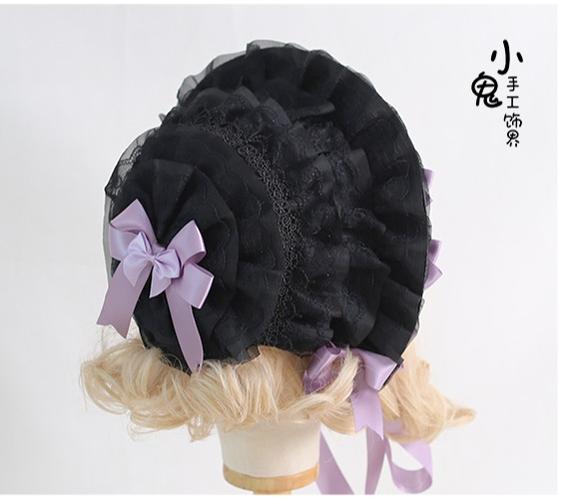 Xiaogui - Classic Lolita Lace Bonnet Hat, Detachable Bows 44226:799728