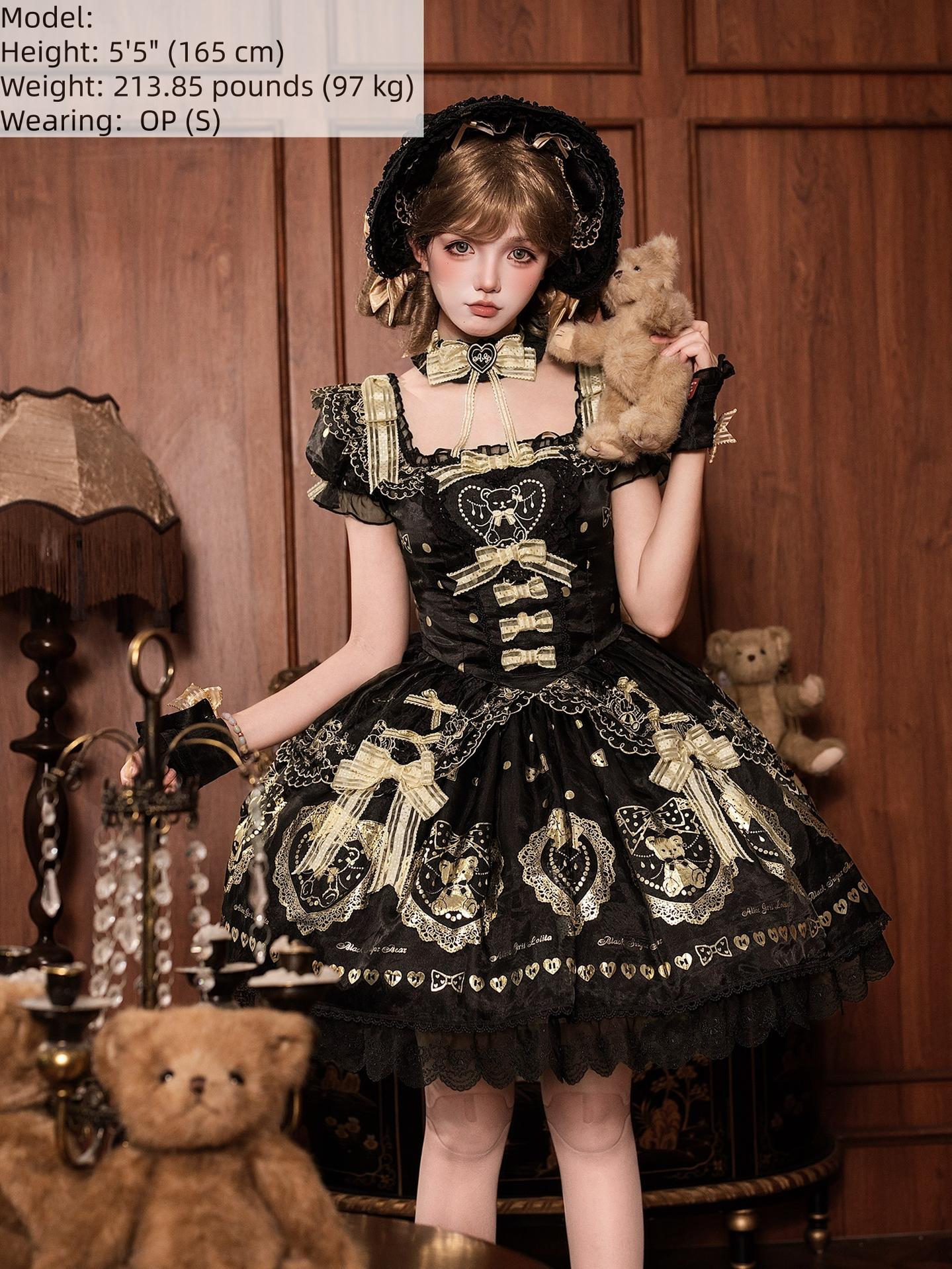 Brown Sugar Bear - Old School Lolita OP & Halter Dress, Bear Print 45249:842158