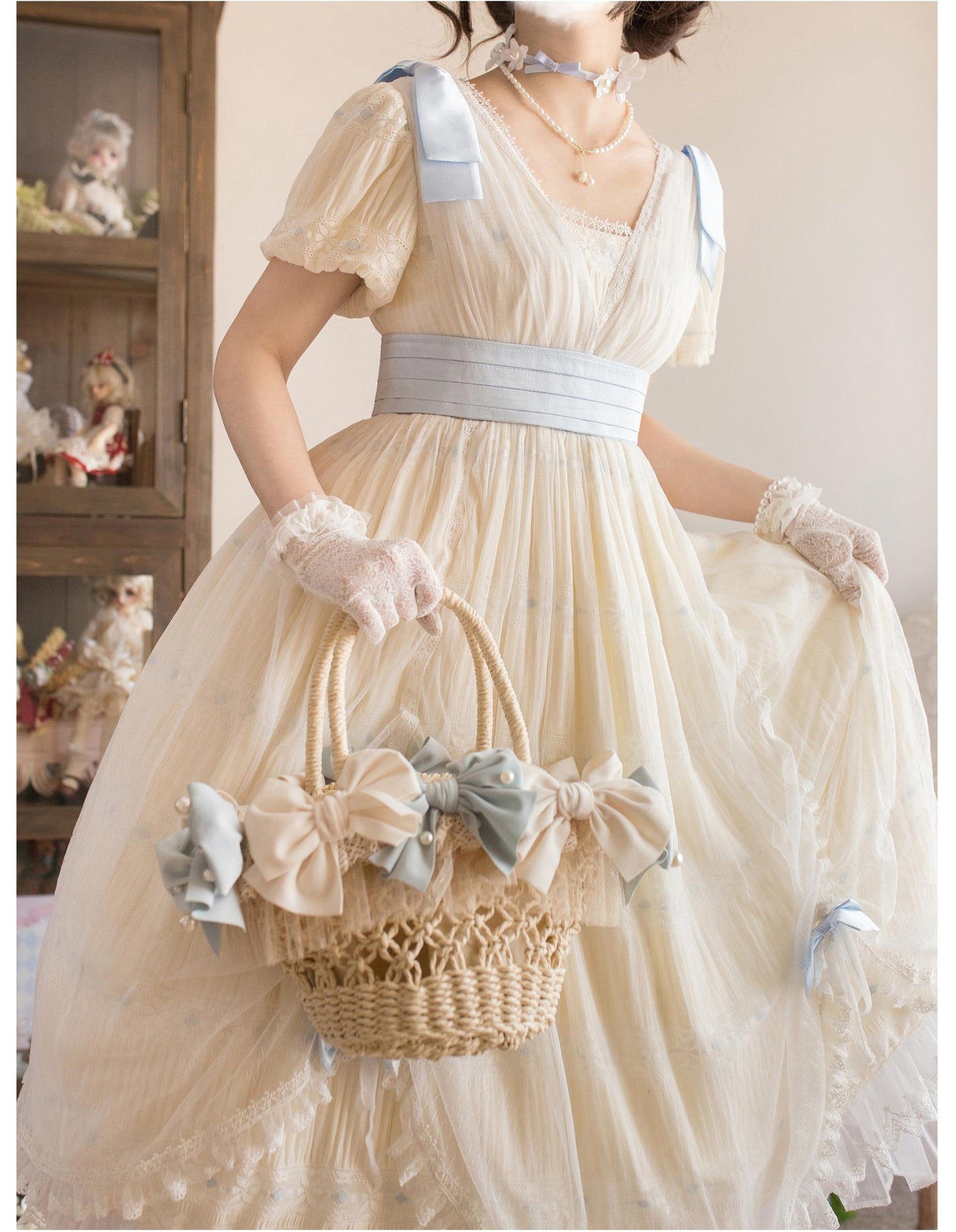 (BFM)SW Lolita~Daily Lolita OP Dress Greek Style Fresh Dress S Apricot White + Milk Blue 