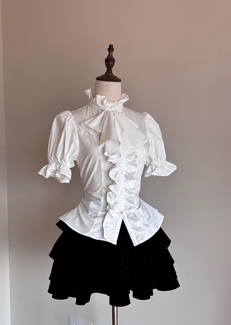 FlowerFairyDaily~Trace Night~Gothic Lolita Short-sleeved Shirt with Adjustable Waist 43008:762821