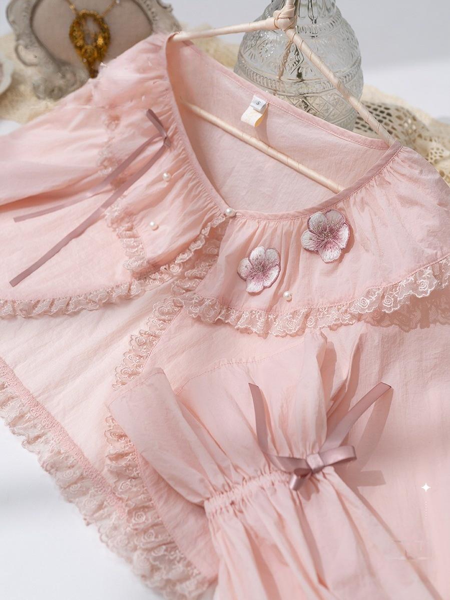 NyaNya - Four Seasons - UPF50+ Daily Lolita Light Cardigan With Embroidered Floral Pink (textured fabric) S