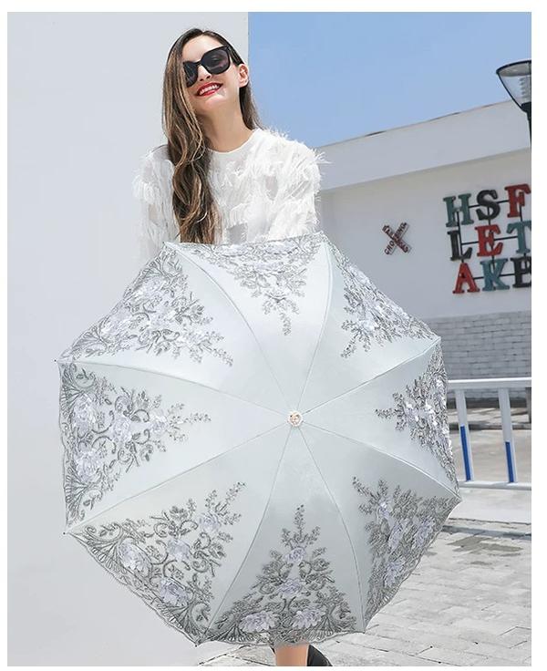 Foldable Lolita Parasol, Floral and Embroidery Detail 45591:855757
