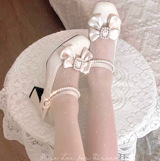 Pure Tea For Dream~Transatlantic Love Poem~Sweet Elegant Lolita Mid-Heel Daily Shoes (34 35 36 37 38 39 40 41 / cream) 16292:217702