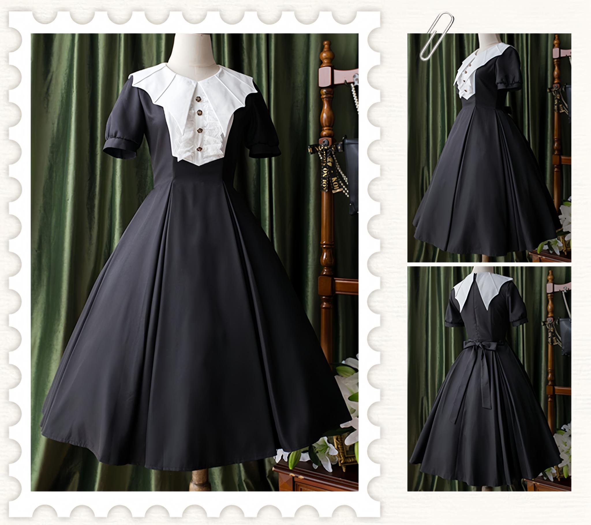 Forest Fluorescent Carps - The Rain of London - Elegant Lolita OP Dress, Bat Wing-Shaped Neckline 43531:778501