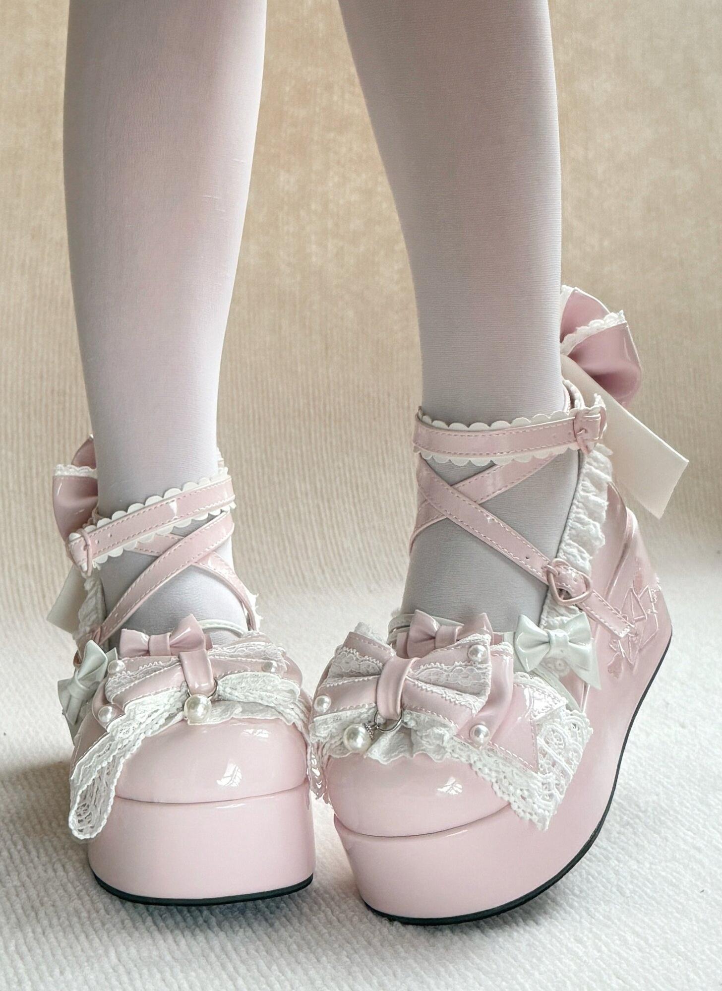 Sweet Dream Letter - Sweet Lolita High Platform Shoes, Embroidery & Bows Pink 34