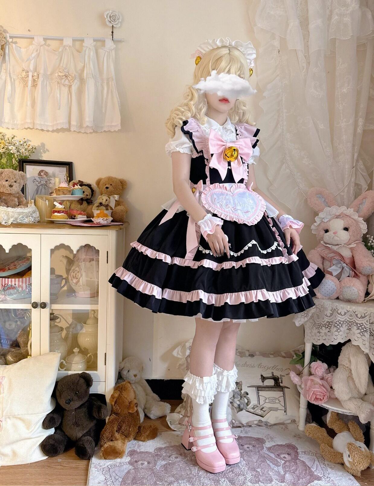 Sweetheart Chef - Sweet Lolita JSK Dress, Bell & Detachable Heart-shaped Apron