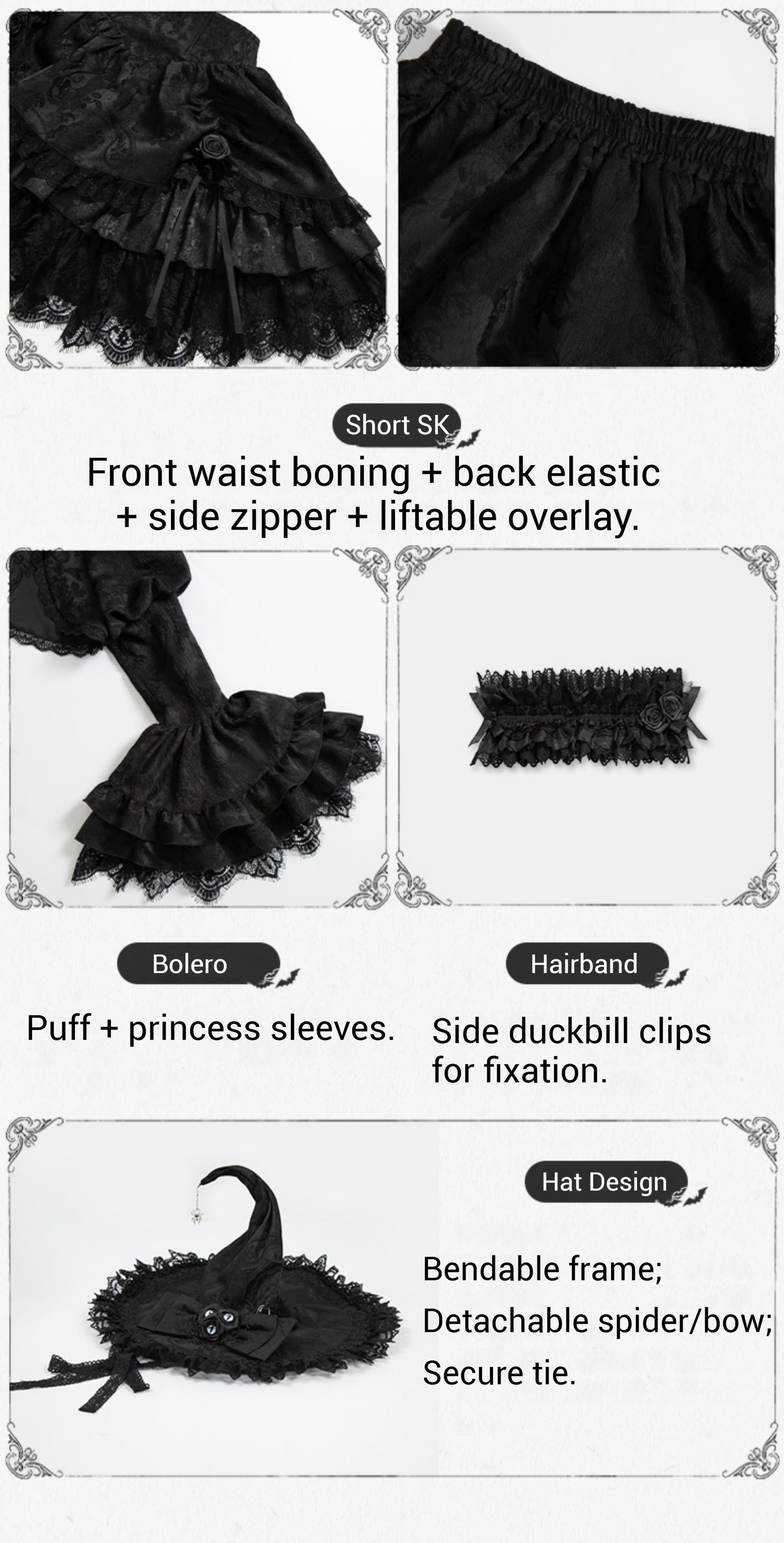 With PUJI - Letter and Poetry · Twilight - Black Gothic Lolita Skirt Set, Witch-Inspired 43525:778380