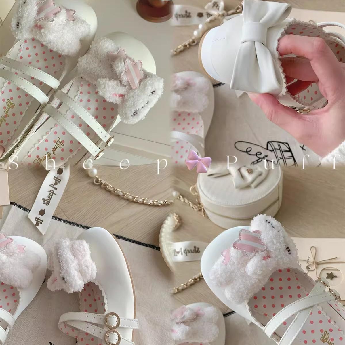 Sheep Puff - Mimitty Rabbit - Kawaii Lolita Low Heel Shoes Plush Bunny Spring Lolita Shoes