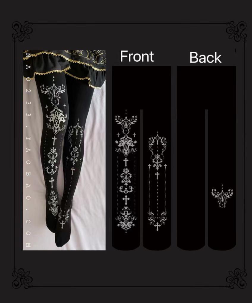 Wulala Mew~Elegant Lolita Pantyhose Daily Gold Foil Printing Tights 32880:403514